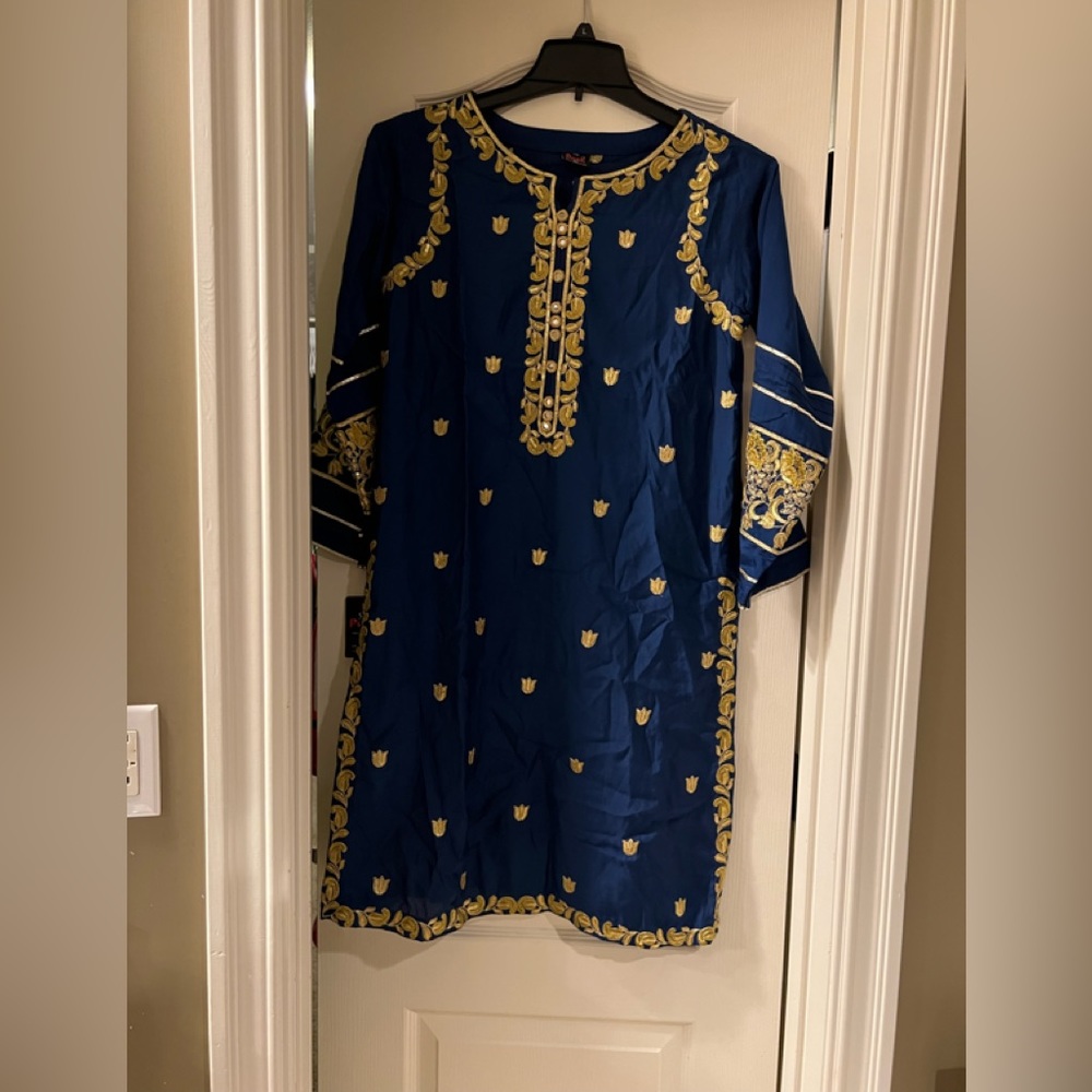 Beautiful embroidered dress with palazzo and embroidered net duppta..